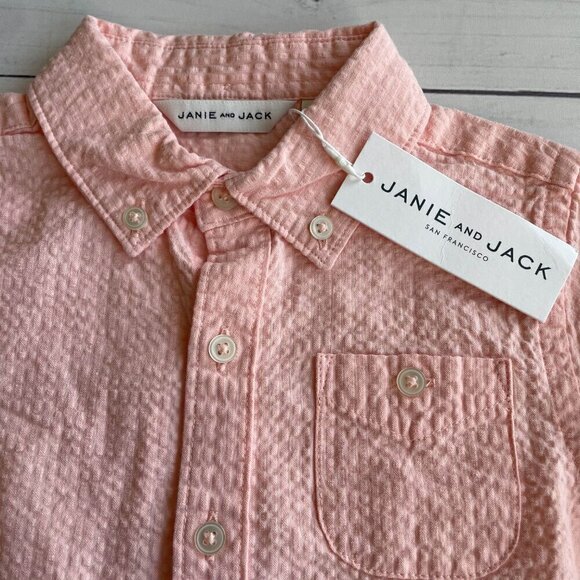 NEW Janie and Jack Light Pink Seersucker Short Sleeve Button Down, NWT - Size 4T - Picture 3 of 6